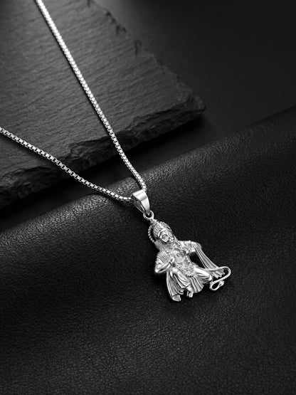 Silver Bhakta Hanuman Pendant with Box  Chain For Him