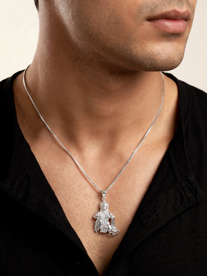 Silver Bhakta Hanuman Pendant with Box  Chain For Him