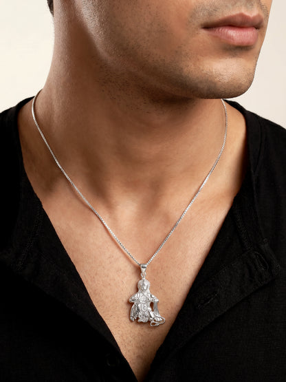 Silver Bhakta Hanuman Pendant with Box  Chain For Him