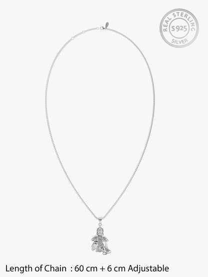 Silver Bhakta Hanuman Pendant with Box  Chain For Him