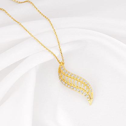Golden Wavelet Pendant With Link Chain