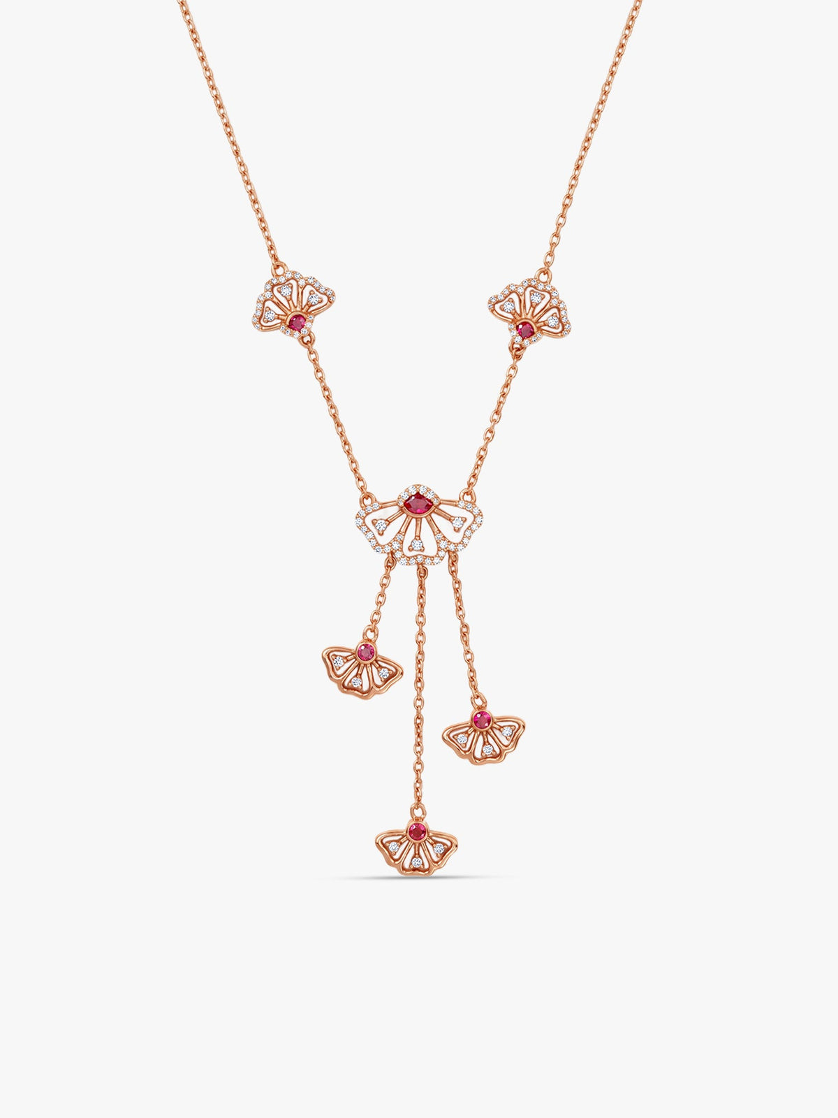 Rose Gold Brilliant Red Eyebright Trio Necklace