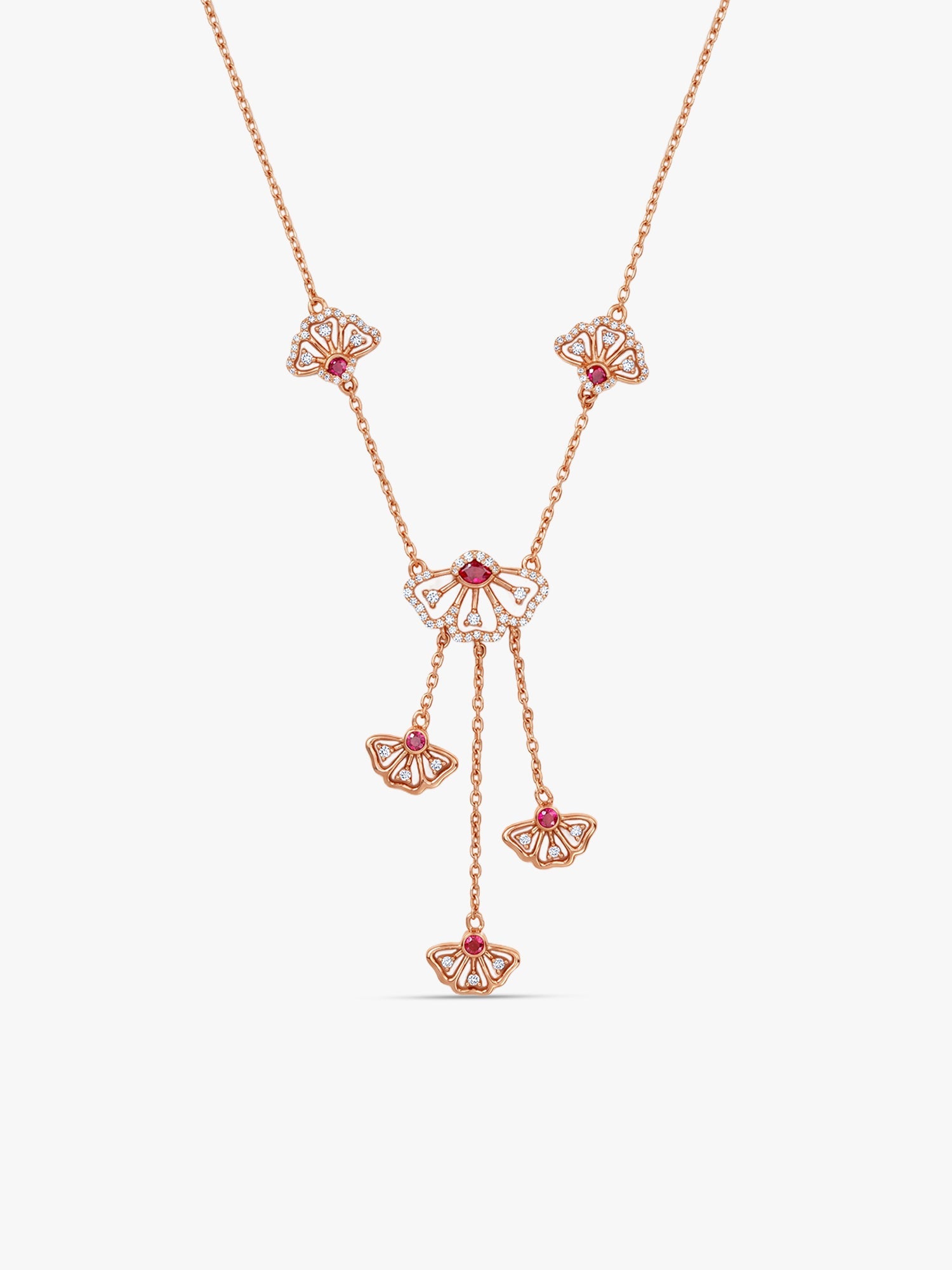 Rose Gold Brilliant Red Eyebright Trio Necklace