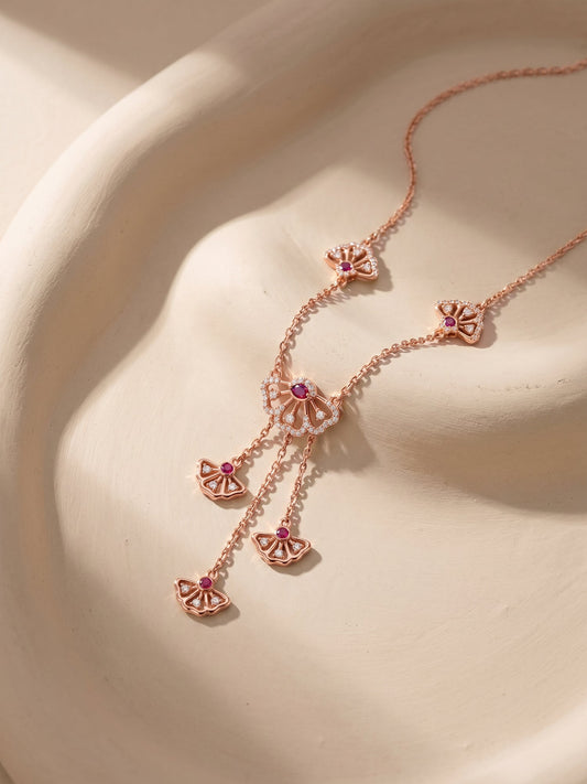 Rose Gold Brilliant Red Eyebright Trio Necklace