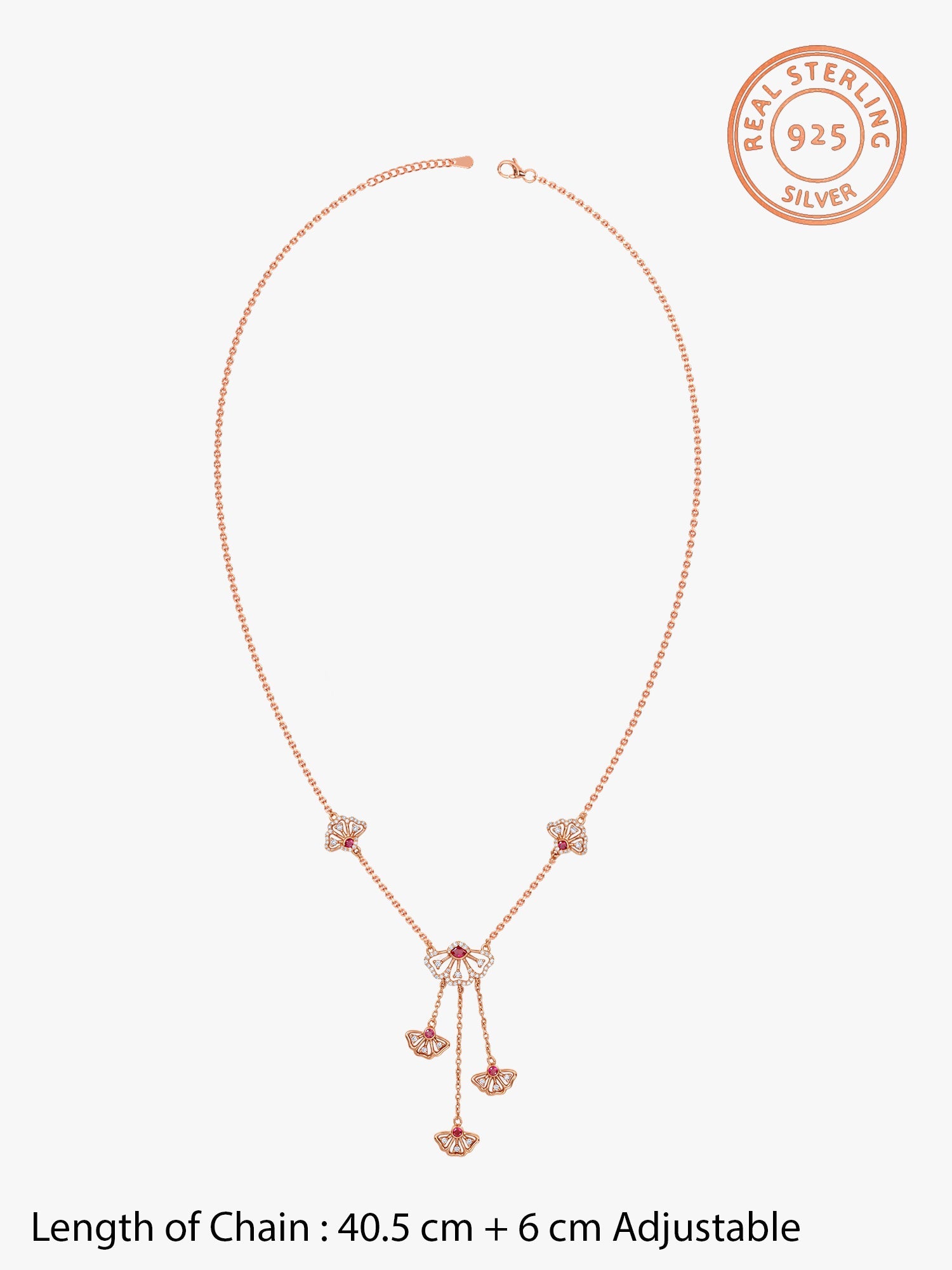 Rose Gold Brilliant Red Eyebright Trio Necklace
