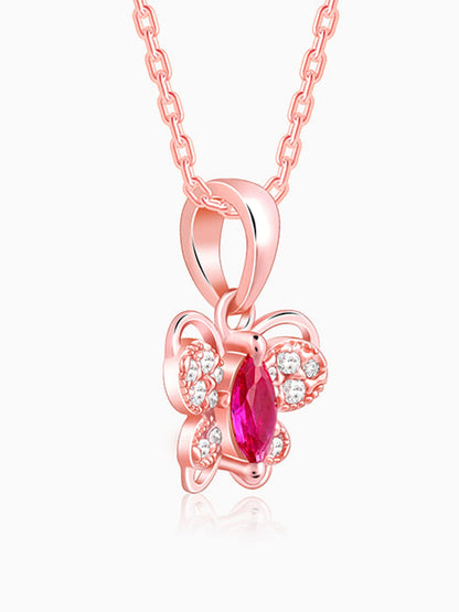 Rose Gold Pop Pink Studded Butterfly Pendant With Link Chain