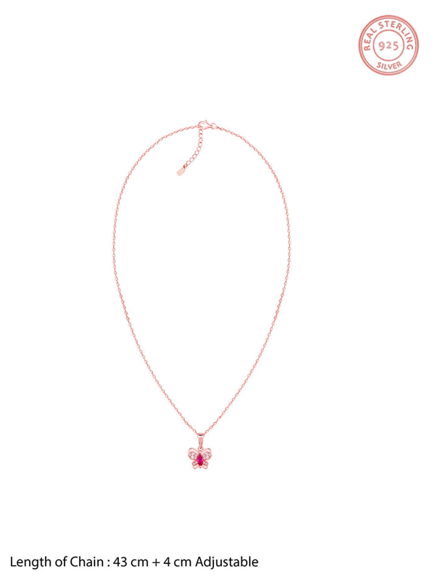 Rose Gold Pop Pink Studded Butterfly Pendant With Link Chain
