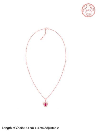Rose Gold Pop Pink Studded Butterfly Pendant With Link Chain