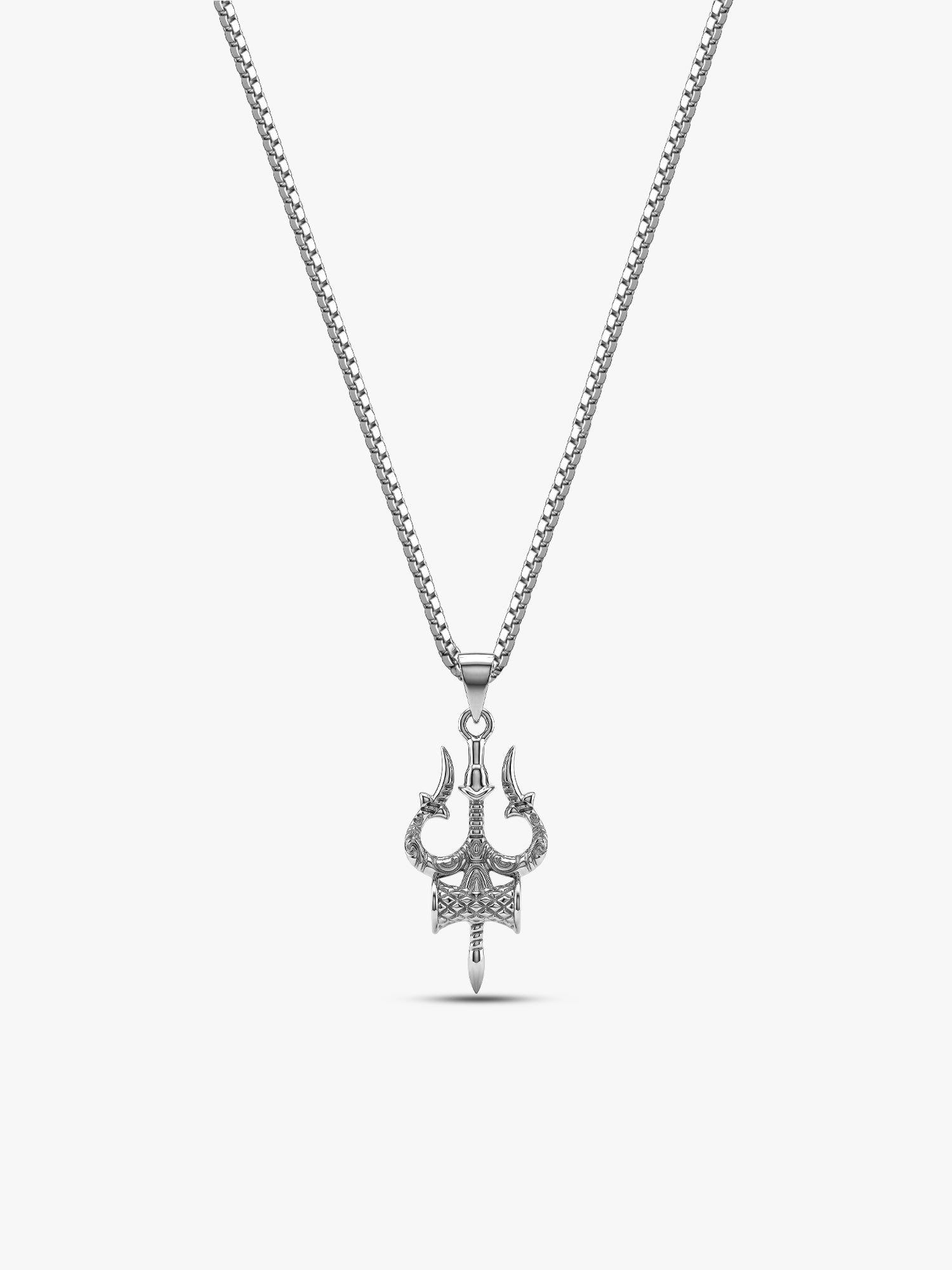 Silver Trishula Pendant with Box Chain For Him