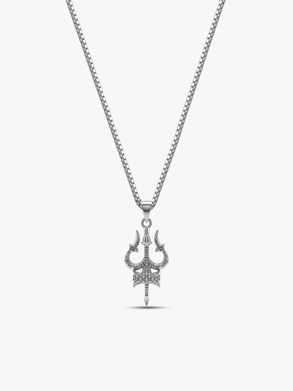 Silver Trishula Pendant with Box Chain For Him