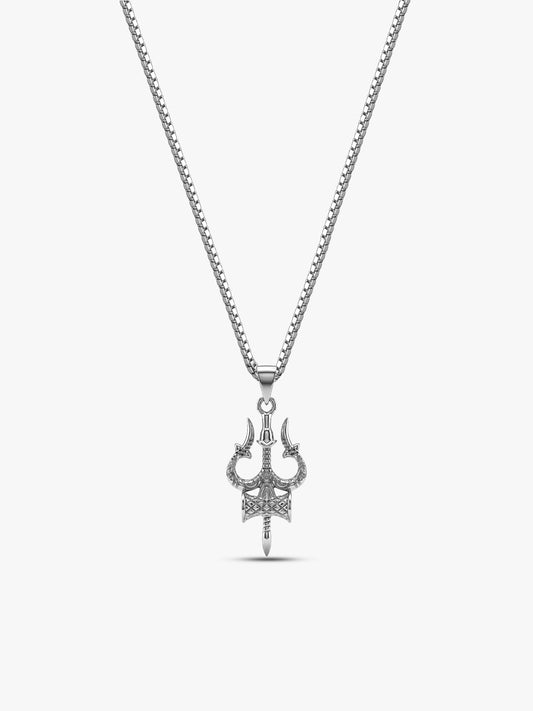 Silver Trishula Pendant with Box Chain For Him