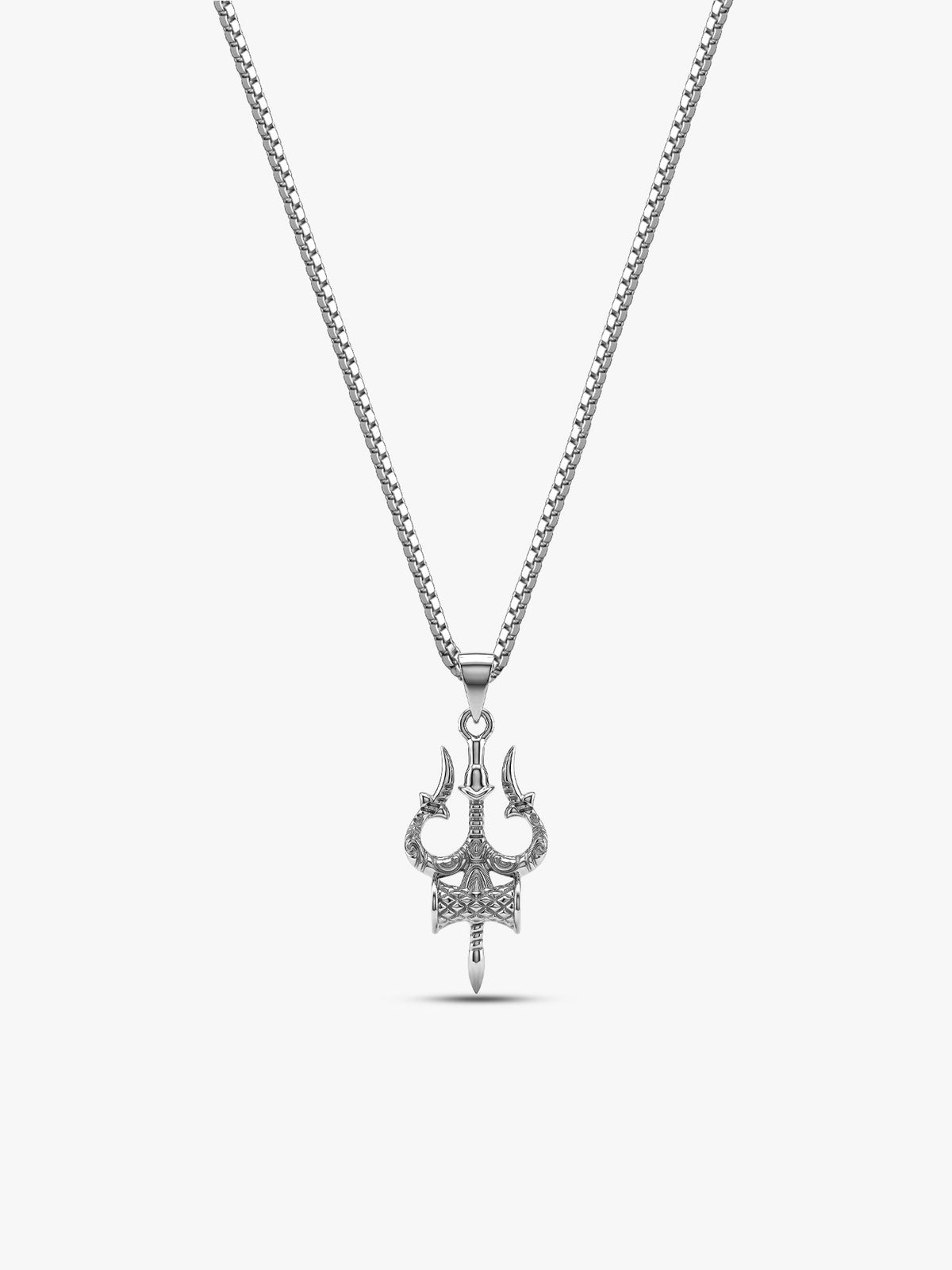 Silver Trishula Pendant with Box Chain For Him