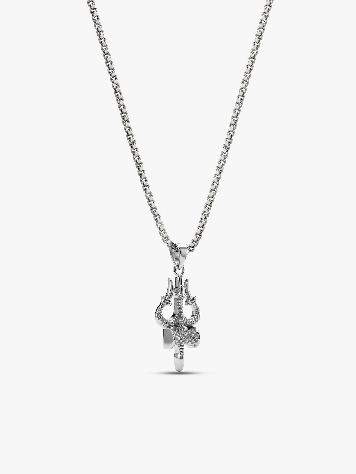 Silver Trishula Pendant with Box Chain For Him