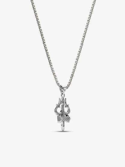 Silver Trishula Pendant with Box Chain For Him