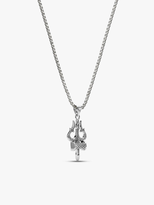 Silver Trishula Pendant with Box Chain For Him