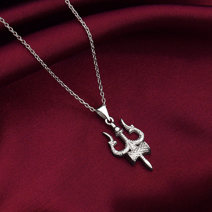 Silver Trishul Pendant with Link Chain For Him