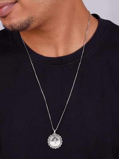 Silver Divine Mahadev Pendant With Box Chain For Him