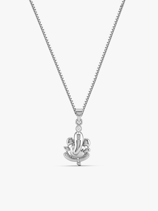 Silver Ganapathi Pendant with Link Chain For Him