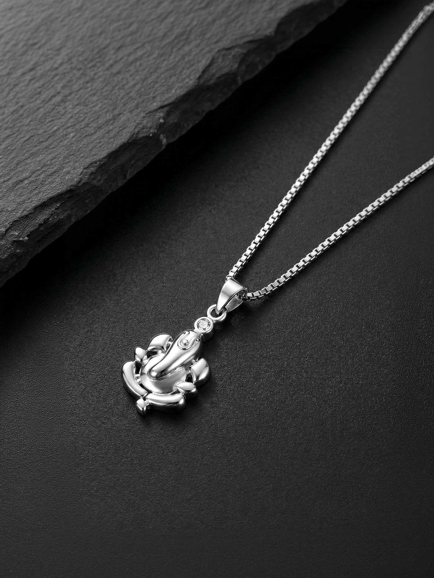 Silver Ganapathi Pendant with Link Chain For Him