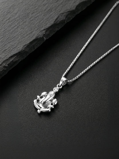 Silver Ganapathi Pendant with Link Chain For Him