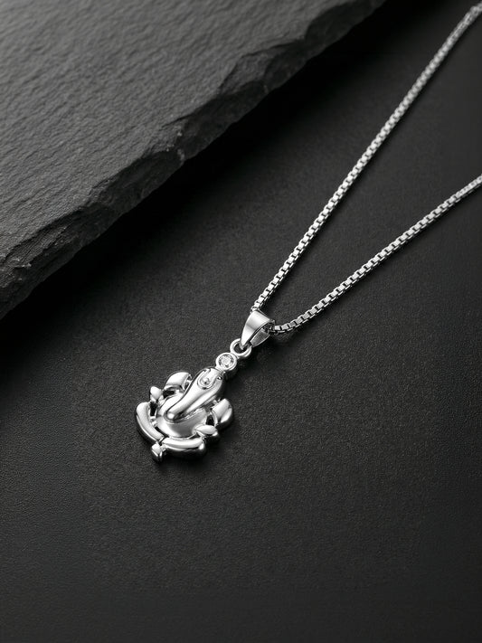 Silver Ganapathi Pendant with Link Chain For Him