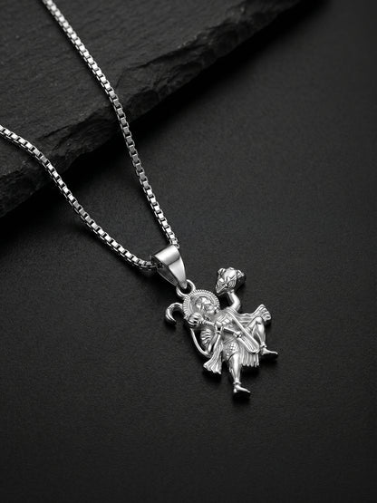 Silver Mahabali Hanuman Pendant with Box Chain For Him