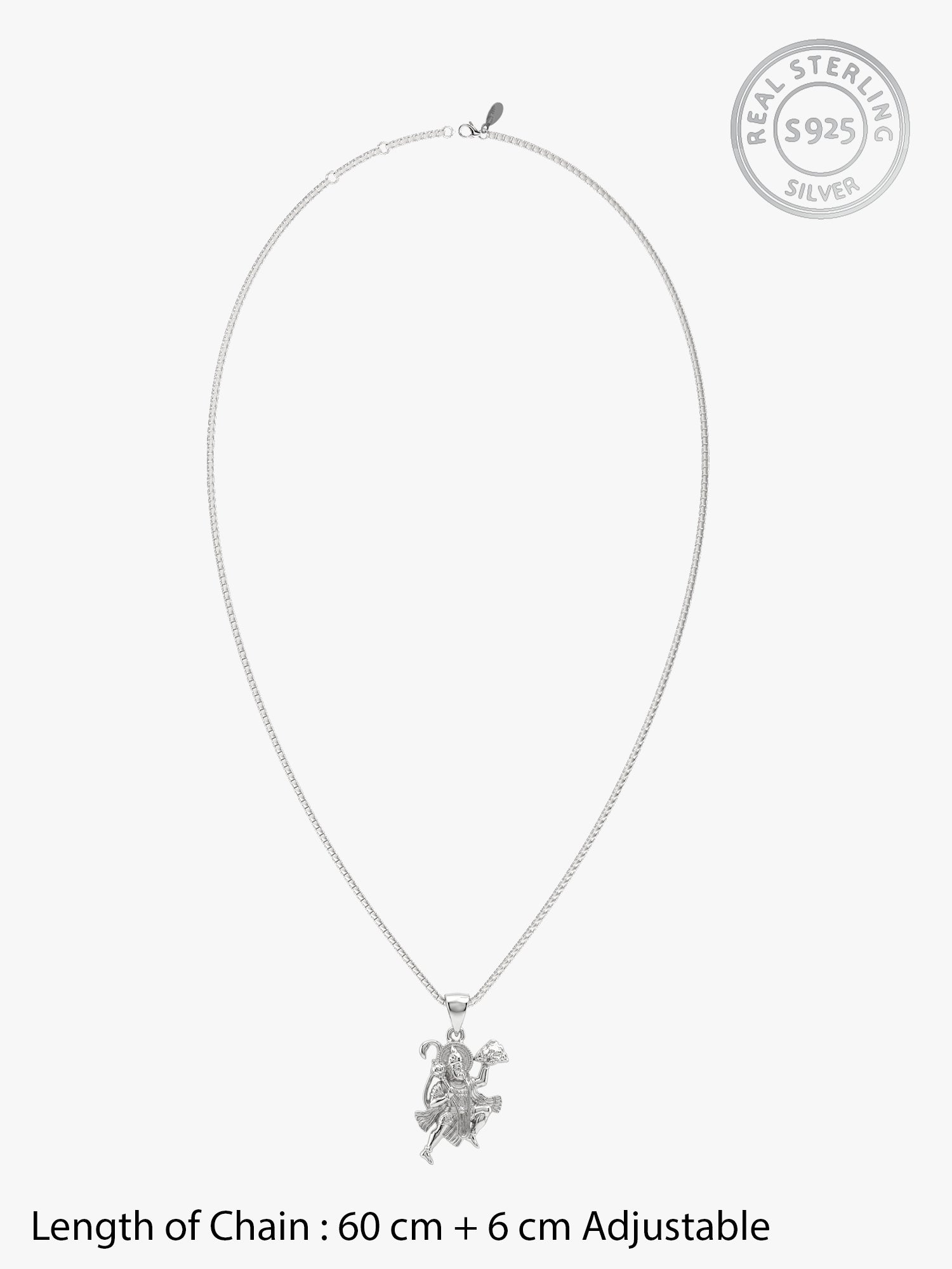 Silver Mahabali Hanuman Pendant with Box Chain For Him