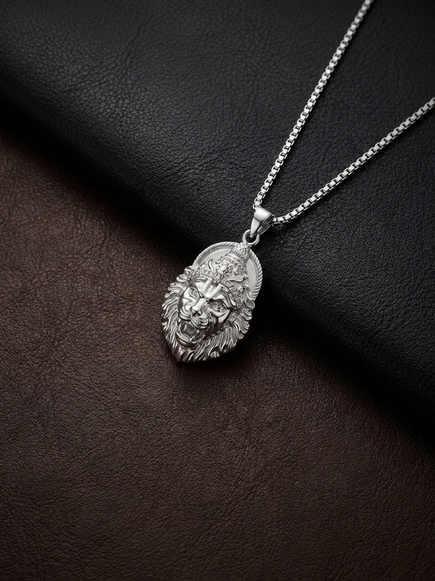 Silver Ugra Narasimha Pendant   with Link Chain For Him
