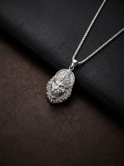 Silver Ugra Narasimha Pendant   with Link Chain For Him
