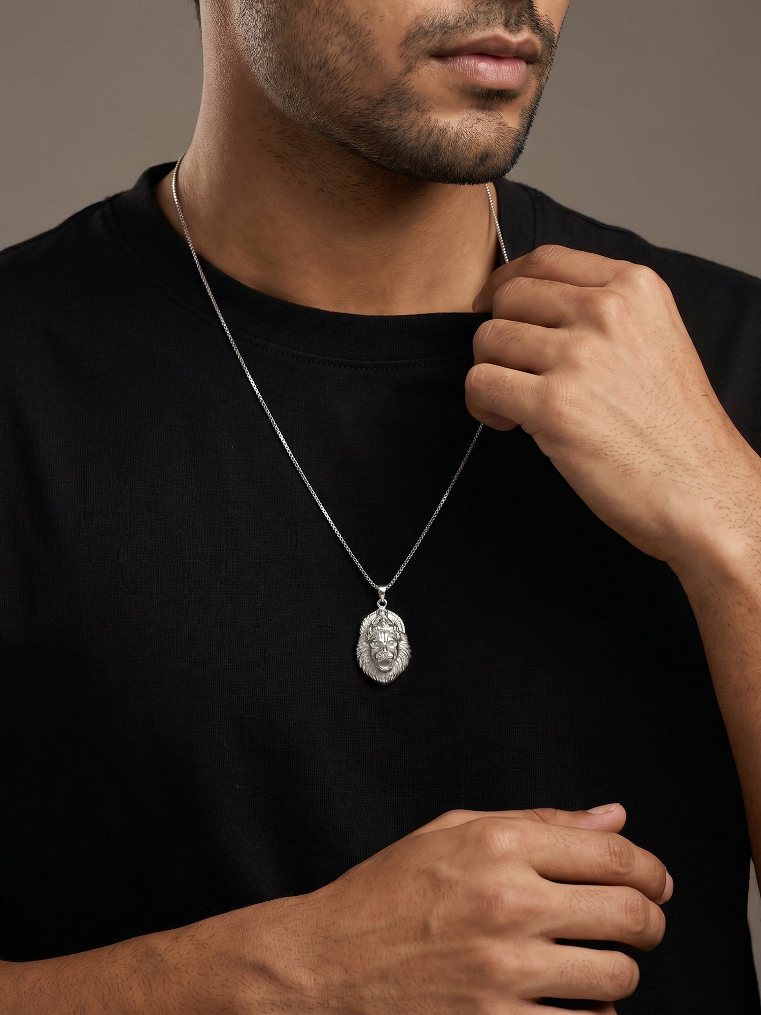 Silver Ugra Narasimha Pendant   with Link Chain For Him