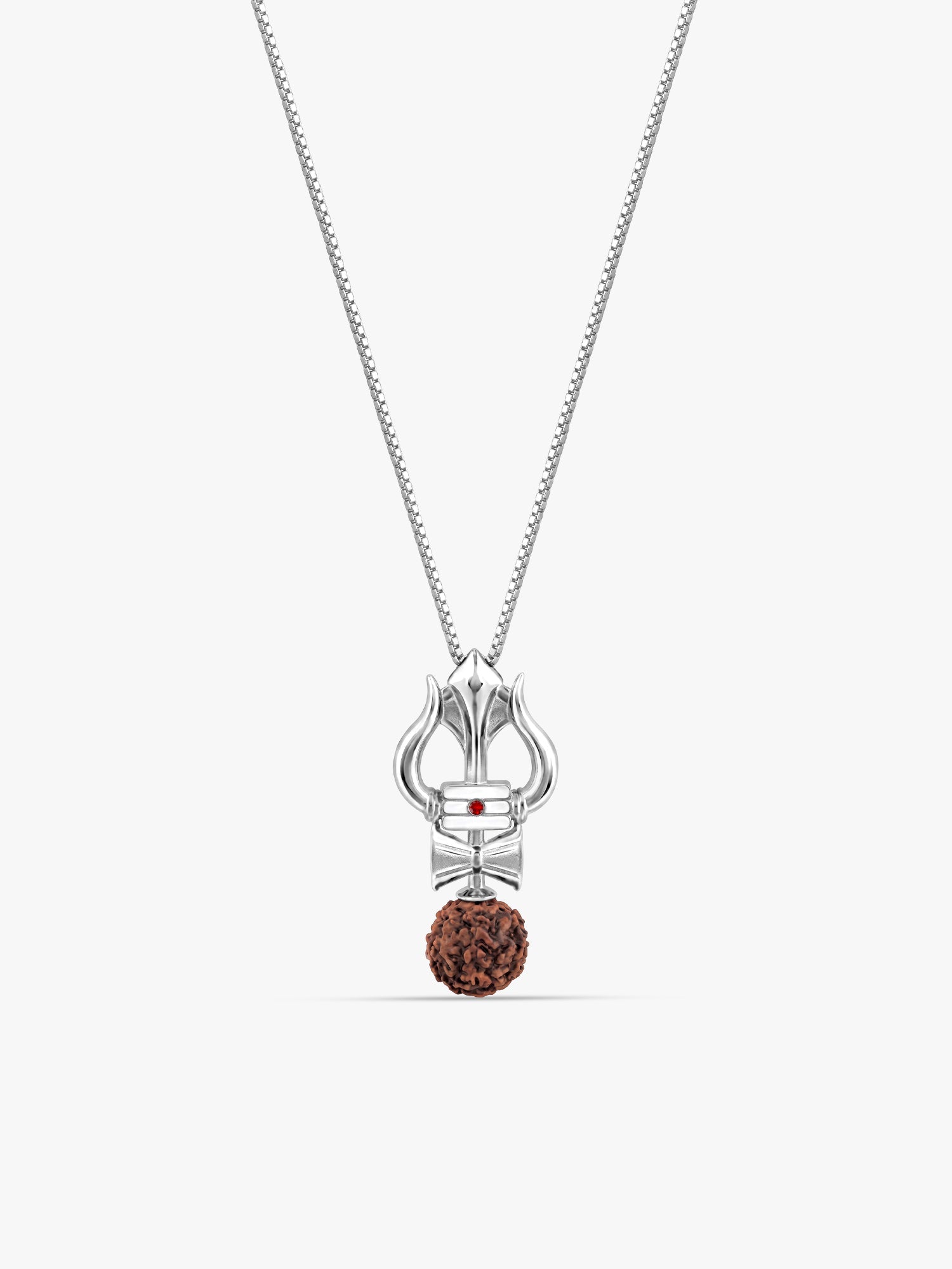 Silver Trishul Rudraksha Pendant With Box Chain For Him