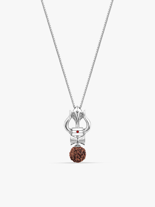 Silver Trishul Rudraksha Pendant With Box Chain For Him