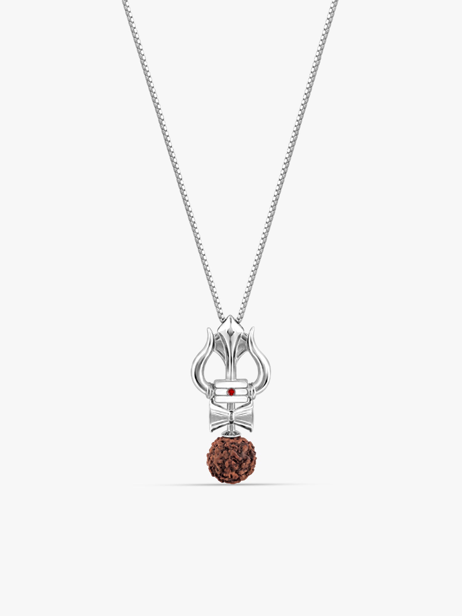 Silver Trishul Rudraksha Pendant With Box Chain For Him