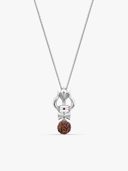 Silver Trishul Rudraksha Pendant With Box Chain For Him