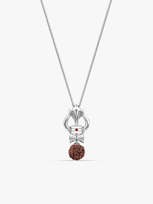 Silver Trishul Rudraksha Pendant With Box Chain For Him