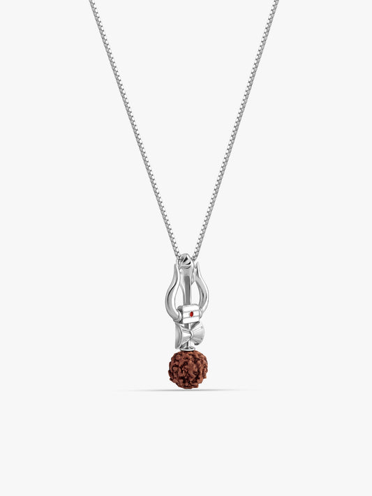 Silver Trishul Rudraksha Pendant With Box Chain For Him