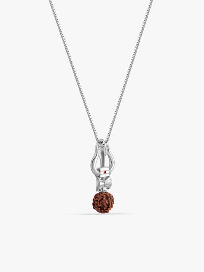 Silver Trishul Rudraksha Pendant With Box Chain For Him