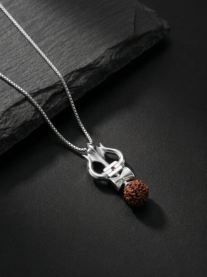 Silver Trishul Rudraksha Pendant With Box Chain For Him