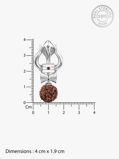 Silver Trishul Rudraksha Pendant With Box Chain For Him