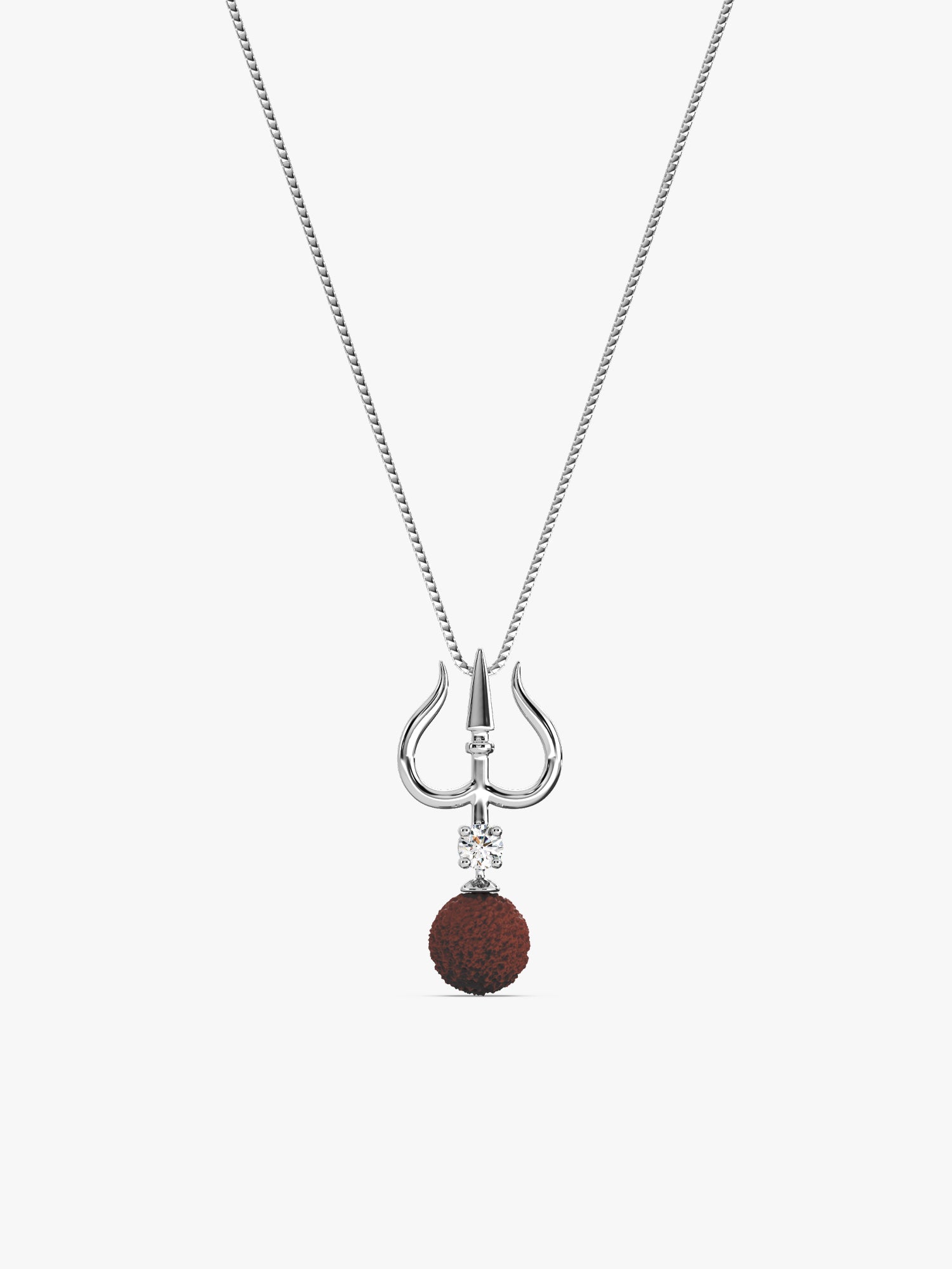 Silver Trishul And Rudraksha Pendant With Box Chain for Him