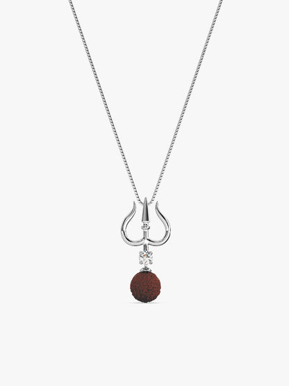 Silver Trishul And Rudraksha Pendant With Box Chain for Him