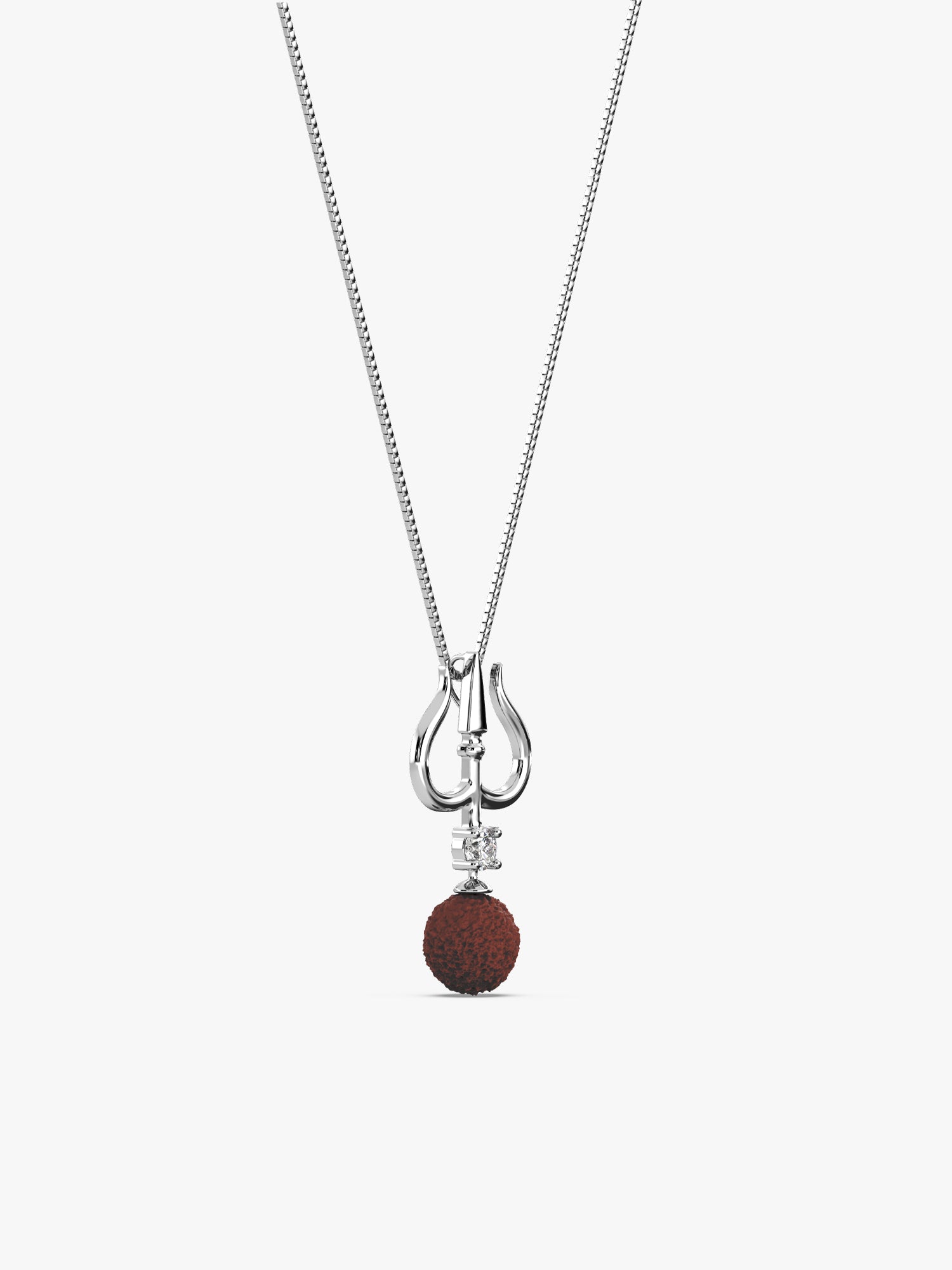 Silver Trishul And Rudraksha Pendant With Box Chain for Him