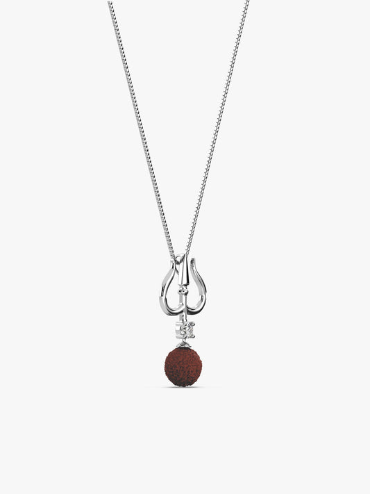 Silver Trishul And Rudraksha Pendant With Box Chain for Him