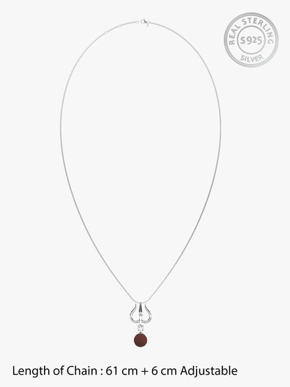 Silver Trishul And Rudraksha Pendant With Box Chain for Him
