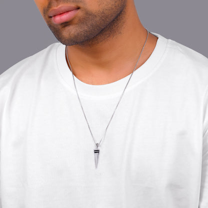 Silver Spike Pendant With Link Chain For Him
