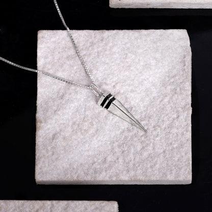 Silver Spike Pendant With Link Chain For Him