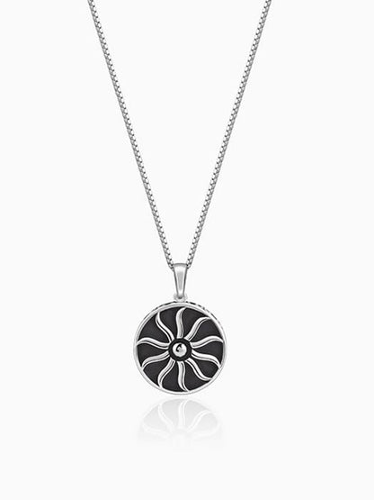 Oxidised Silver Sunshine Pendant With Box Chain For Him