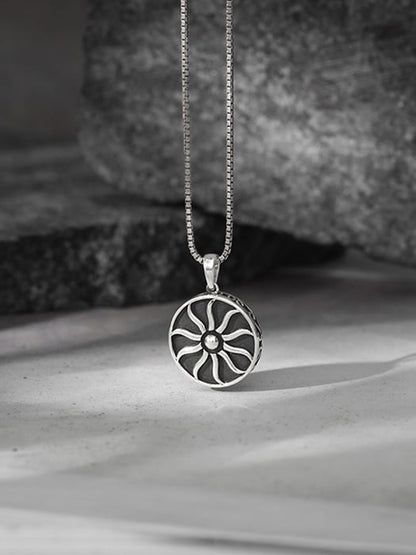 Oxidised Silver Sunshine Pendant With Box Chain For Him
