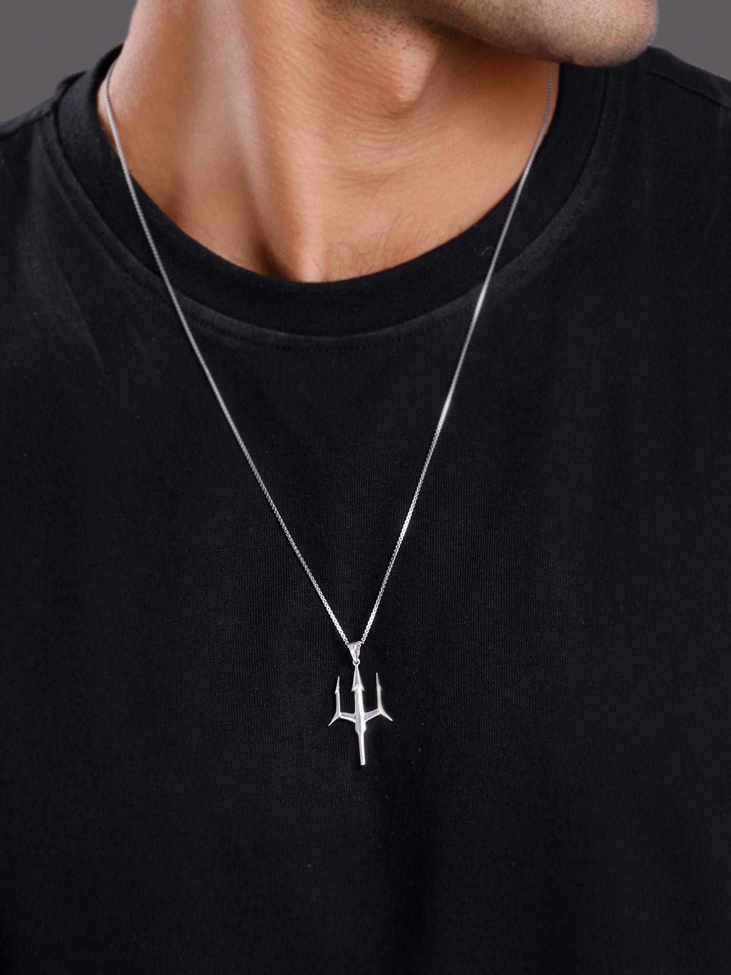 Silver Classy Trishul Pendant With Box Chain For Him
