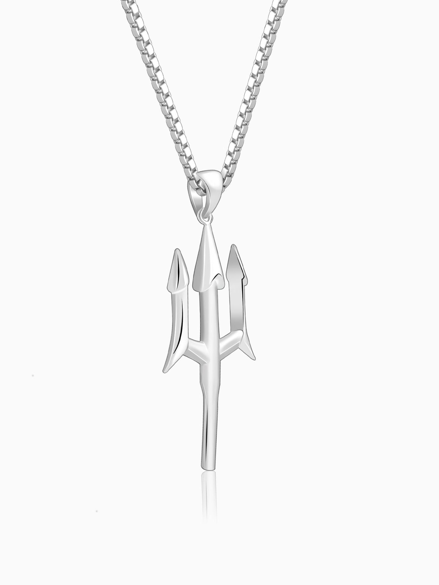Silver Classy Trishul Pendant With Box Chain For Him